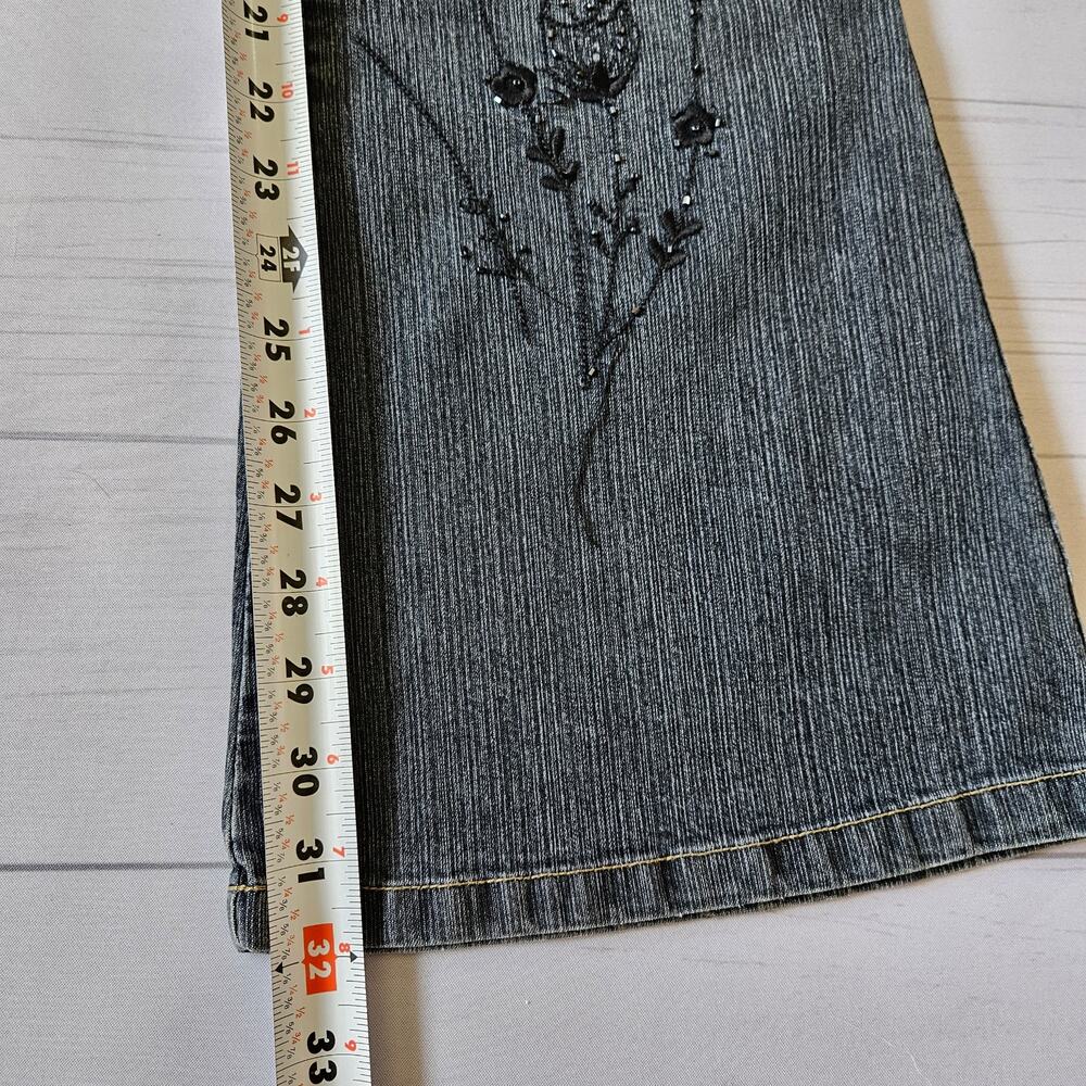 Euro Y2k Jeans Flared Whimsigoth Gray Butterfly Embroidered Sequin - Size Small - Picture 8 of 8